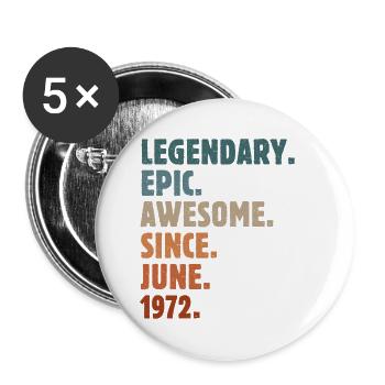 1972 Juin Vintage Cadeau d’anniversaire - Lot de 5 petits badges (25 mm) - blanc - Devant