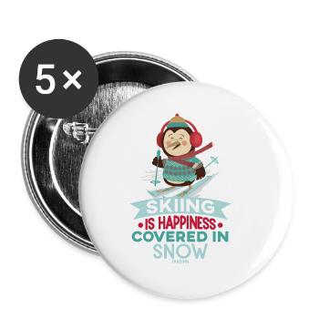 Le ski est le bonheur couvert de neige - Lot de 5 petits badges (25 mm) - blanc - Devant