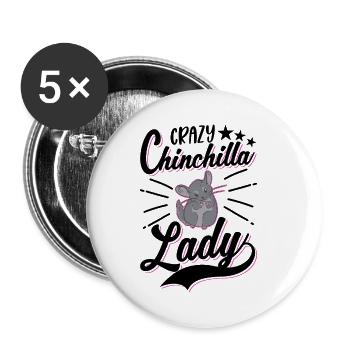Dame chinchilla folle - Lot de 5 petits badges (25 mm) - blanc - Devant