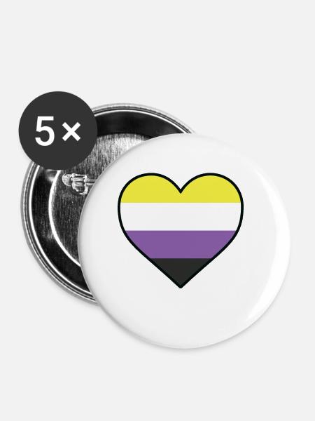 LGBT-Herz - LGBTQIA Non Binary - Buttons klein 25 mm (5er Pack) - Weiß