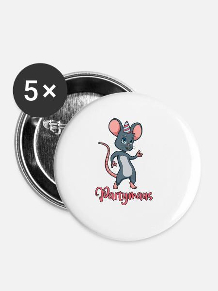 Partymaus - Buttons klein 25 mm (5er Pack) - Weiß