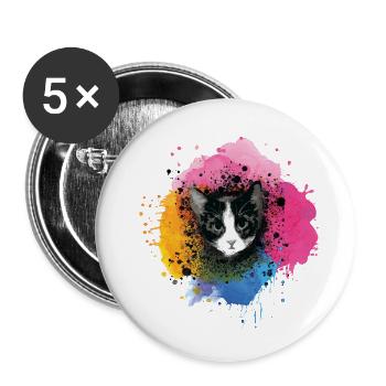 cat, colorful, watercolor, art, painting, graffiti, - Buttons small 1''/25 mm (5-pack) - white - Front