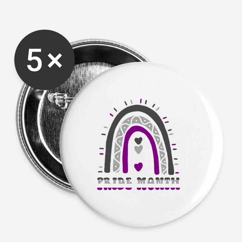 Happy Pride Month Asexual Boho Regenbogen - Buttons klein 25 mm (5er Pack) - Weiß
