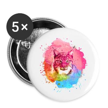 luchs,katze,blau,malerei,aquarell,pink,regenbogen - Buttons klein 25 mm (5er Pack) - Weiß - Vorne