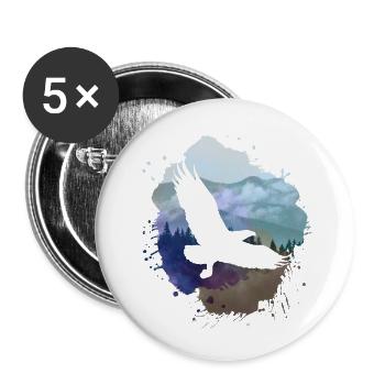 eagle,painting,grey,flies,bird,mountains,landscape - Buttons small 1''/25 mm (5-pack) - white - Front
