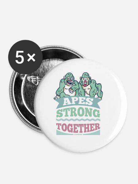 Apes Strong Together - Buttons klein 25 mm (5er Pack) - Weiß