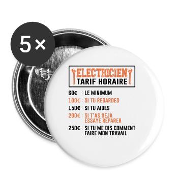 Le Tarif Horaire D'un Électricien - Lot de 5 petits badges (25 mm) - blanc - Devant