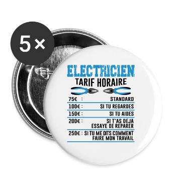Le Tarif Horaire D'un Électricien - Lot de 5 petits badges (25 mm) - blanc - Devant