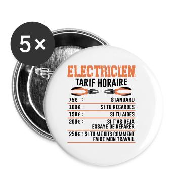 Le Tarif Horaire D'un Électricien - Lot de 5 petits badges (25 mm) - blanc - Devant