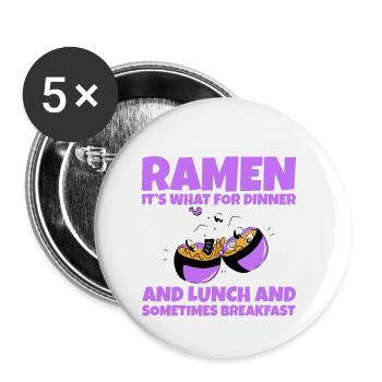 Ramen, pour le dîner et le déjeuner et le petit-déjeuner 2 - Lot de 5 petits badges (25 mm) - blanc - Devant