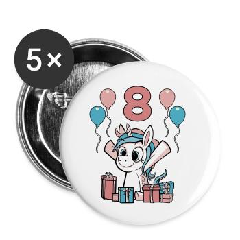 8 Years Unicorn Children's Birthday Girl Gift - Buttons small 1''/25 mm (5-pack) - white - Front
