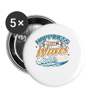 Happiness Comes In Waves Surfing Ocean Summer Holidays - Buttons small 1''/25 mm (5-pack) - white - Front