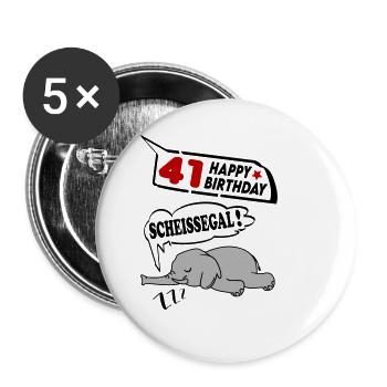 Geburtstag 41 Jahre Birthday Elefant Scheissegal - Buttons klein 25 mm (5er Pack) - Weiß - Vorne