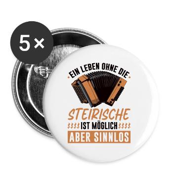 Leben Ohne Steirische Harmonika, Lustiges Quetschn - Buttons klein 25 mm (5er Pack) - Weiß - Vorne