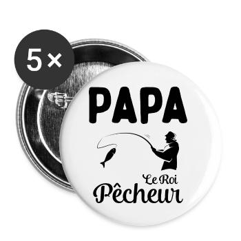 Cadeau Papa Pêcheur Roi de Pêche - Lot de 5 petits badges (25 mm) - blanc - Devant