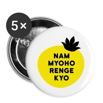 Nam Myoho Renge Buddha Mantra Lotos Spruch - Buttons klein 25 mm (5er Pack) - Weiß - Vorne