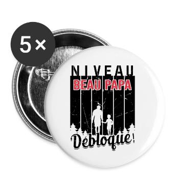 Niveau Beau-papa Débloqué Fête Des Pères Papa Dad - Lot de 5 petits badges (25 mm) - blanc - Devant