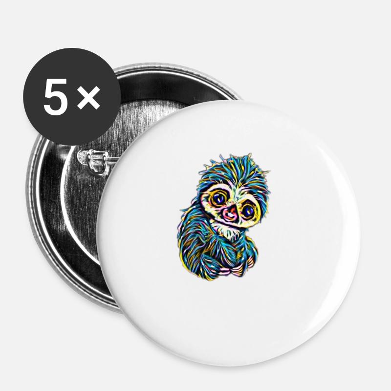 Faultier - Buttons klein 25 mm (5er Pack) - Weiß