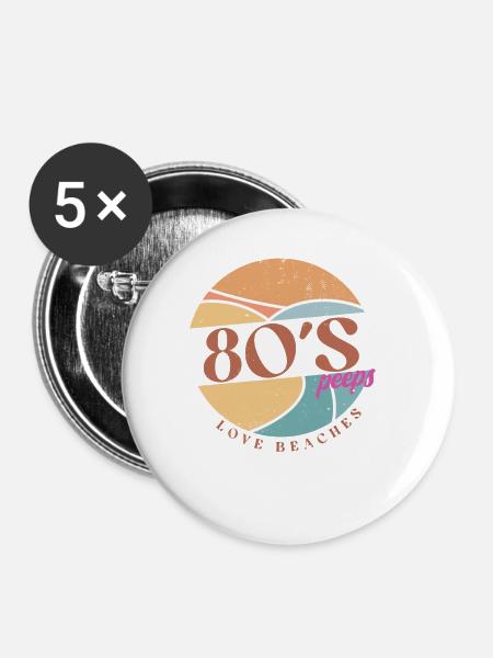 80er - Buttons klein 25 mm (5er Pack) - Weiß