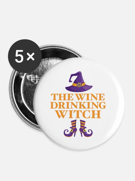 Die Wein trinkende Hexe - Buttons klein 25 mm (5er Pack) - Weiß