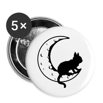 Lune faucille de chat noir - Lot de 5 petits badges (25 mm) - blanc - Devant