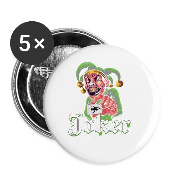 Joker mit Spielkarte - Buttons klein 25 mm (5er Pack) - Weiß - Vorne