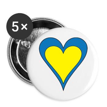 Ukraine Flagge Herz blau gelb schwarze Umrandung - Buttons klein 25 mm (5er Pack) - Weiß - Vorne