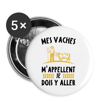 Mes vaches m'appellent, Agriculteur humour cadeau - Lot de 5 petits badges (25 mm) - blanc - Devant