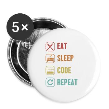 Eat Sleep Code Repeat Full Stack Coder Software - Buttons small 1''/25 mm (5-pack) - white - Front