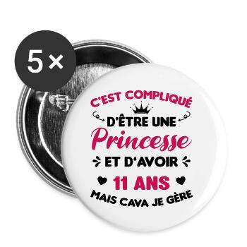Princesse 11 Ans Anniversaire Idée Cadeau Licorne - Lot de 5 petits badges (25 mm) - blanc - Devant