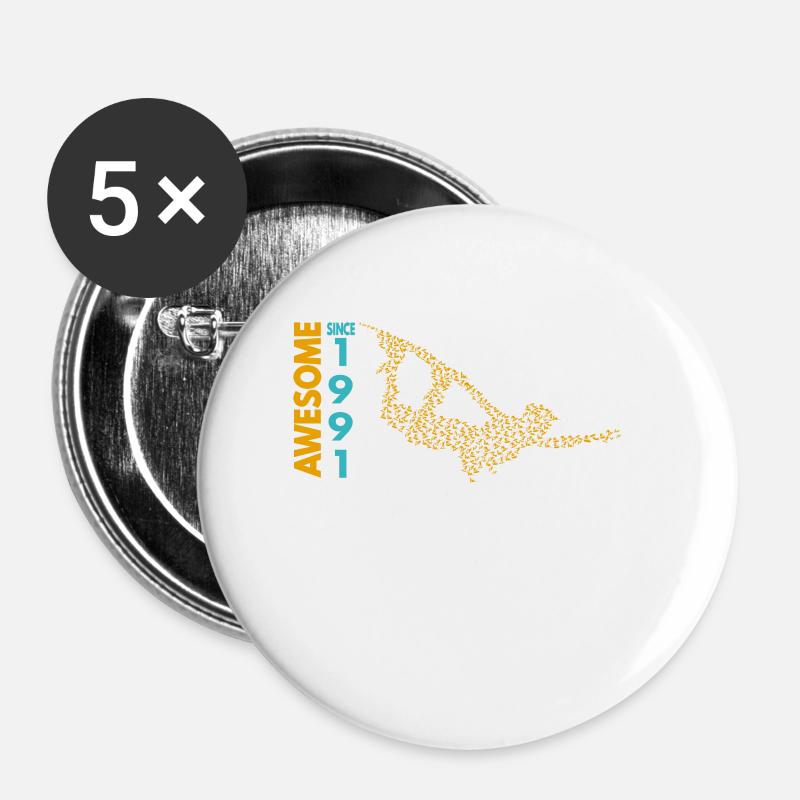 Awesome since 1991. Wakeboard Lifestyle - Buttons klein 25 mm (5er Pack) - Weiß