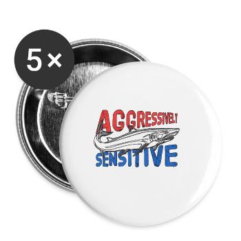 Fishing Aggressive Sensitive Gift - Buttons small 1''/25 mm (5-pack) - white - Front