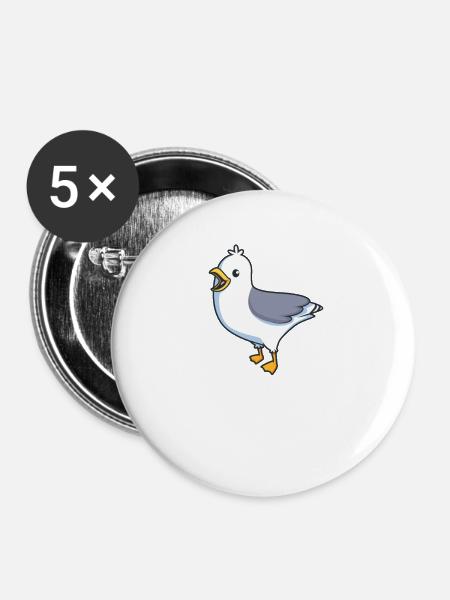 Kawaii Silbermöwe - Buttons klein 25 mm (5er Pack) - Weiß