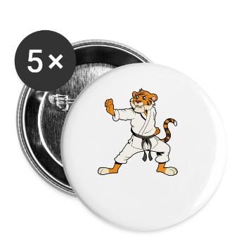 Comic Tiger macht Karate - Buttons klein 25 mm (5er Pack) - Weiß - Vorne
