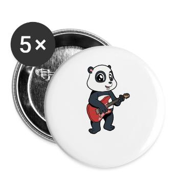 Comic Pandabär plays electric guitar - Buttons small 1''/25 mm (5-pack) - white - Front