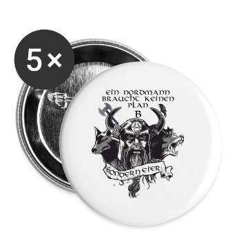 Nordmann braucht keinen Plan B Wikinger Viking - Buttons klein 25 mm (5er Pack) - Weiß - Vorne
