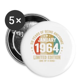 59 Ans Janvier 1964 Anniversaire Cadeau Vintage - Lot de 5 petits badges (25 mm) - blanc - Devant