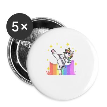 Lustige Karate Kampfsportarten Regenbogen Einhorn - Buttons klein 25 mm (5er Pack) - Weiß - Vorne