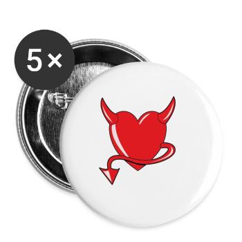 Cœur Rouge - Cœur du Diable - Cœur du Diable - Cadeau - Lot de 5 petits badges (25 mm) - blanc - Devant