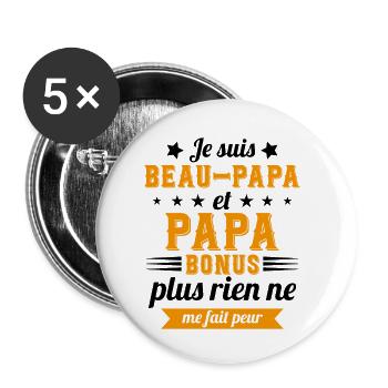Humour idée cadeau pour un Beau Père - Lot de 5 petits badges (25 mm) - blanc - Devant