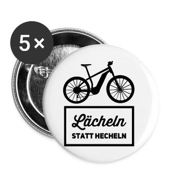 Lächeln statt hecheln E-MTB E-Bike Fahrer - Buttons klein 25 mm (5er Pack) - Weiß - Vorne