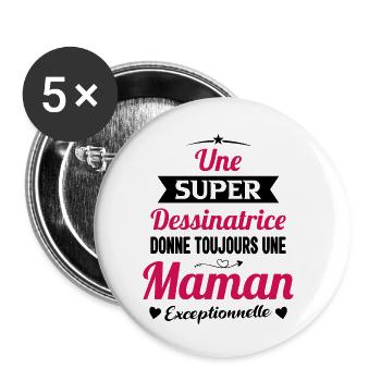 Dessinatrice Maman Cadeau Drôle Femme Future - Lot de 5 petits badges (25 mm) - blanc - Devant
