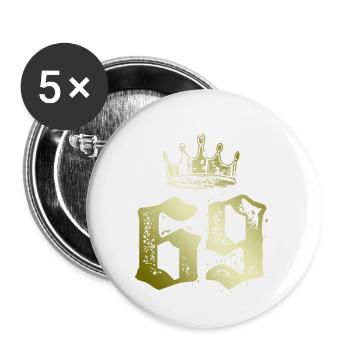 69 Zahl Krone - Buttons klein 25 mm (5er Pack) - Weiß - Vorne