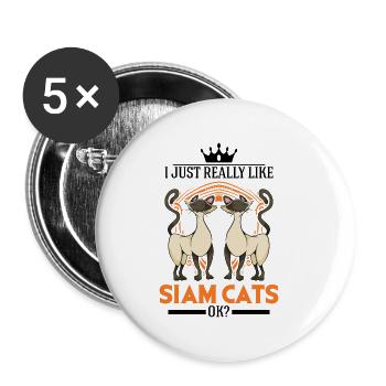 Siamkatze Geschenk Siam Cat Siamesische Katze - Buttons klein 25 mm (5er Pack) - Weiß - Vorne