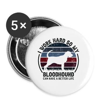 Hart Arbeiten - Retro Bloodhound - Buttons klein 25 mm (5er Pack) - Weiß - Vorne