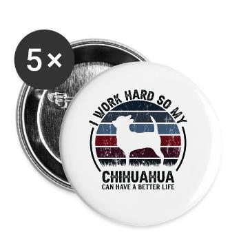 Travailler dur - Retro Chihuahua - Lot de 5 petits badges (25 mm) - blanc - Devant
