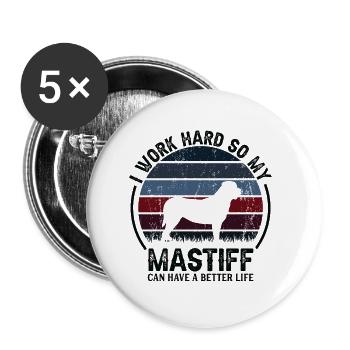 Travaillez dur - Retro Mastiff - Lot de 5 petits badges (25 mm) - blanc - Devant