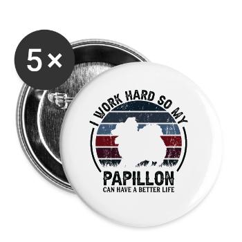 Travaillez dur - Retro Papillon - Lot de 5 petits badges (25 mm) - blanc - Devant