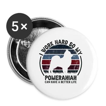 Travailler dur - Retro Pommerianer - Lot de 5 petits badges (25 mm) - blanc - Devant