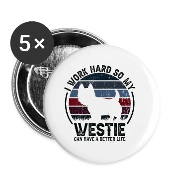 Travaillez dur - Retro Westie - Lot de 5 petits badges (25 mm) - blanc - Devant